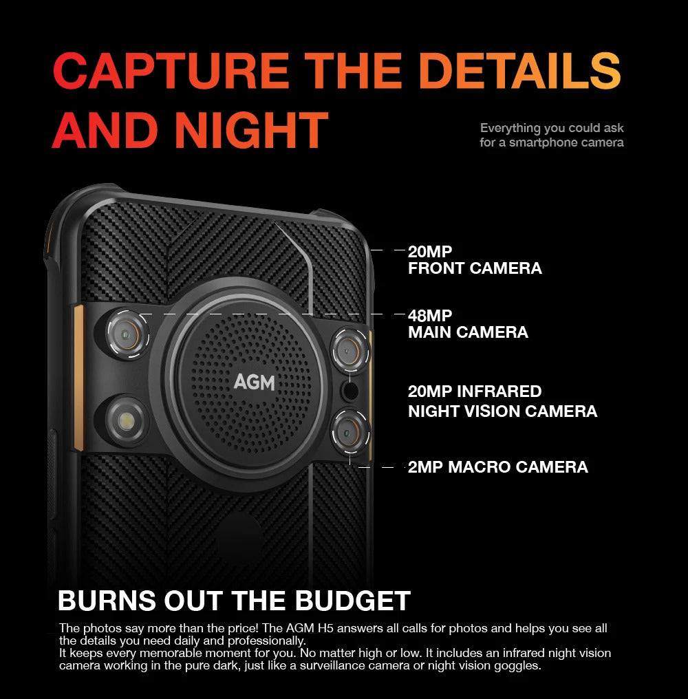 AGM H5 6+128G Rugged Smartphone Large Capacity 7000MAH IP68/IP69K Cell Phone 3.5W Loud Speaker Night Vision