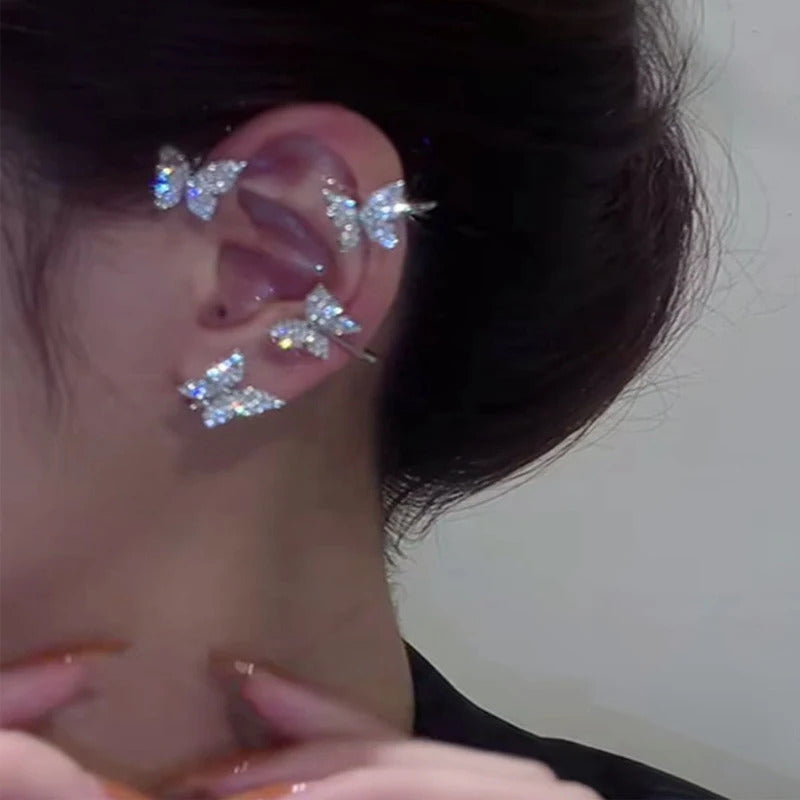 Korean Style Butterfly Ear Clips Without Piercing For Women Sparkling Zircon Ear Cuff Clip Earrings Wedding Party Jewelry Gifts
