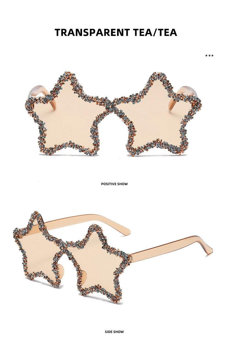 Luxury Diamond Star Shape Sunglasses Women Trends Rhinestone Shiny Sun Glasses Ladies Punk Rimless Style Eyewear gafas de sol