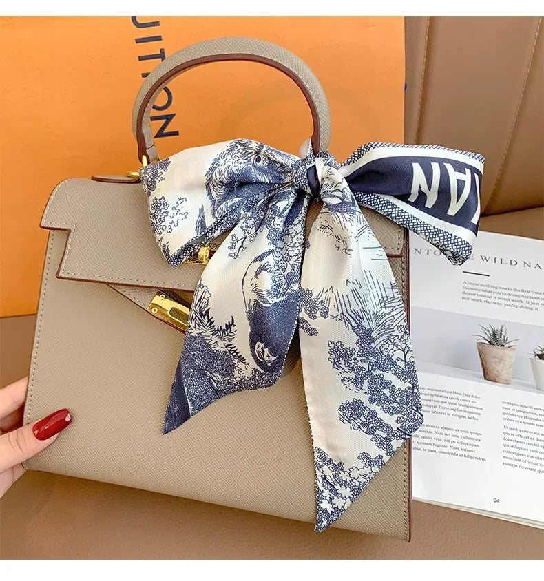 Spring high-end letter headband, tied hair ribbon, silk scarf, women's retro decoration, tied bag, ribbon accessories