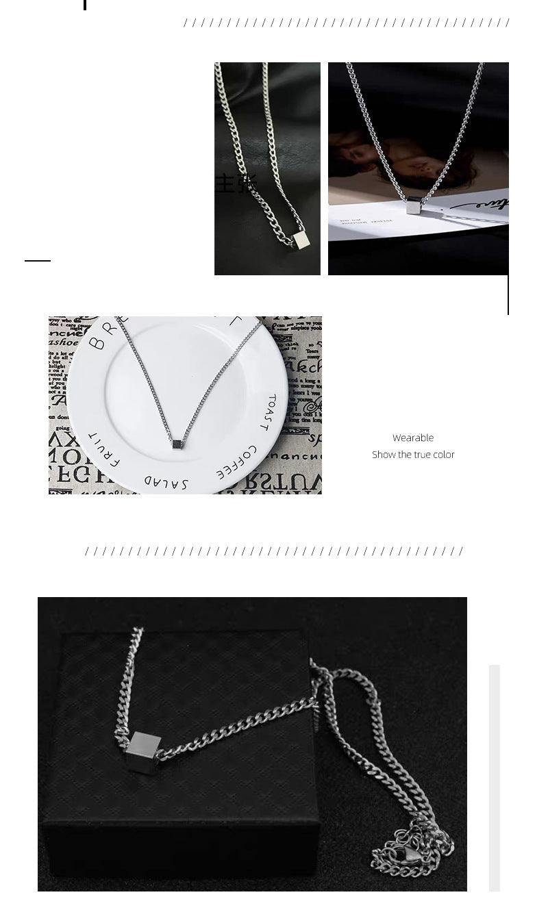 Geometric Block Wang Yibo Necklace for Men Trendy Hip-Hop Style Simple Versatile Sweatshirt Collarbone Chain Niche Design Sense Men