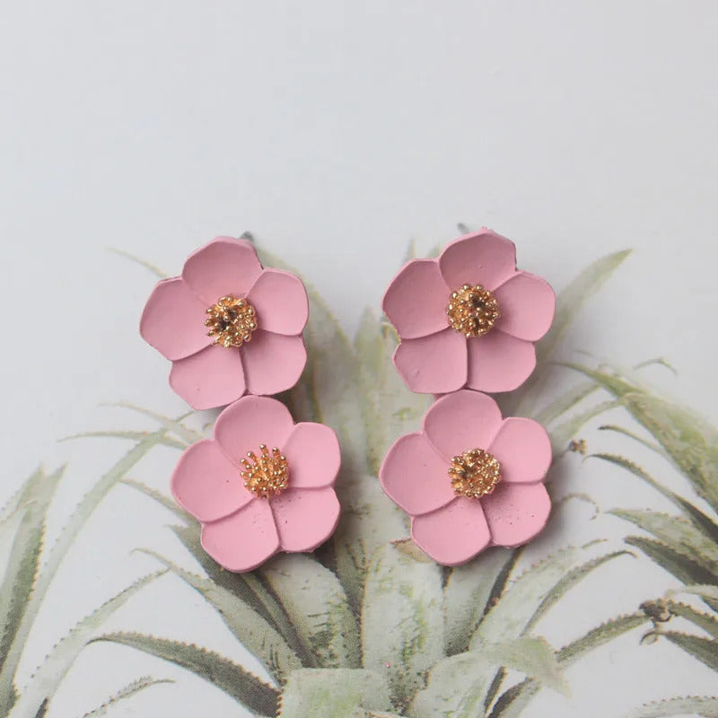 Korean New Double-layers Flower Drop Earrings for Ladies Exaggerated Women Floral Earrings Fashion Jewelry aretes de mujer