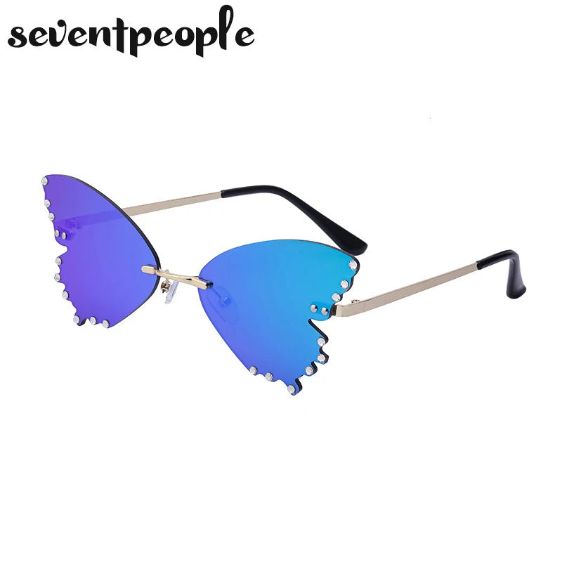 Diamond Butterfly Sunglasses Women 2023 Luxury Brand Designer Fashion Rimless Sun Glasses For Female Unique Party Shades Eyewear