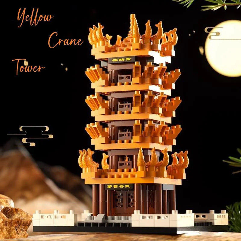 Building blocks Yellow crane Tower boys building series giant assembly picture educational toy girl series