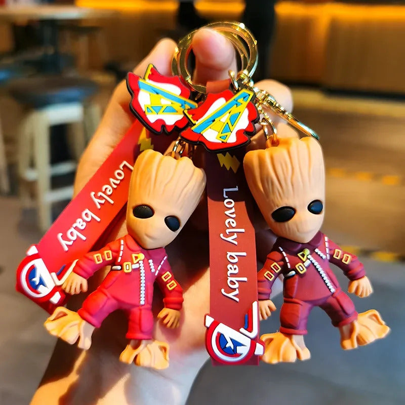 Disney Marvel Guardians of The Galaxy Keychain Superhero Series Groot Rocket Raccoon Figure Dolls Keyring Bags Pendant Kids Toys