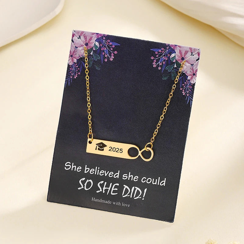 2025 Graduation Cap Pendant Necklace With Card Stainless Steel Graduation Jewelry Accessories Gifts