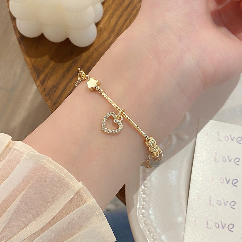 New Style Super Fairy Sweet Strawberry Crystal Bracelet Fresh Ins Gourd Pendant Bracelet String Grey Moonlight Bracelet