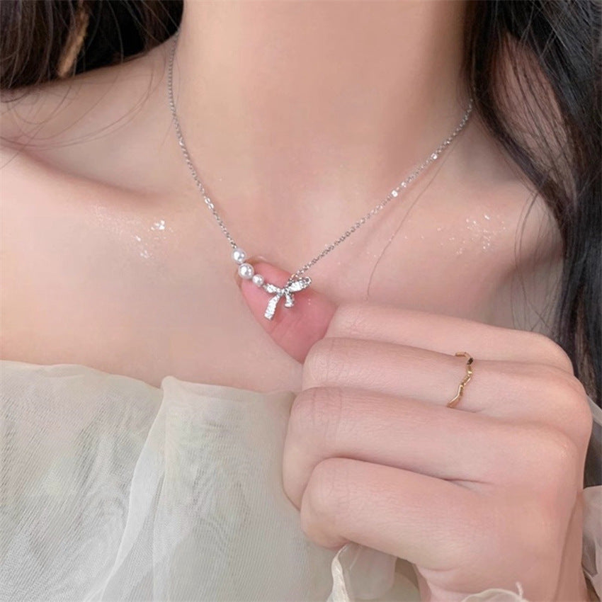 Li Luo New S925Sterling Silver Pearl Necklace Accessory for Women, Non-Fading, High-End Feel, Versatile Spring/Summer Clavicle Chain Wholesale