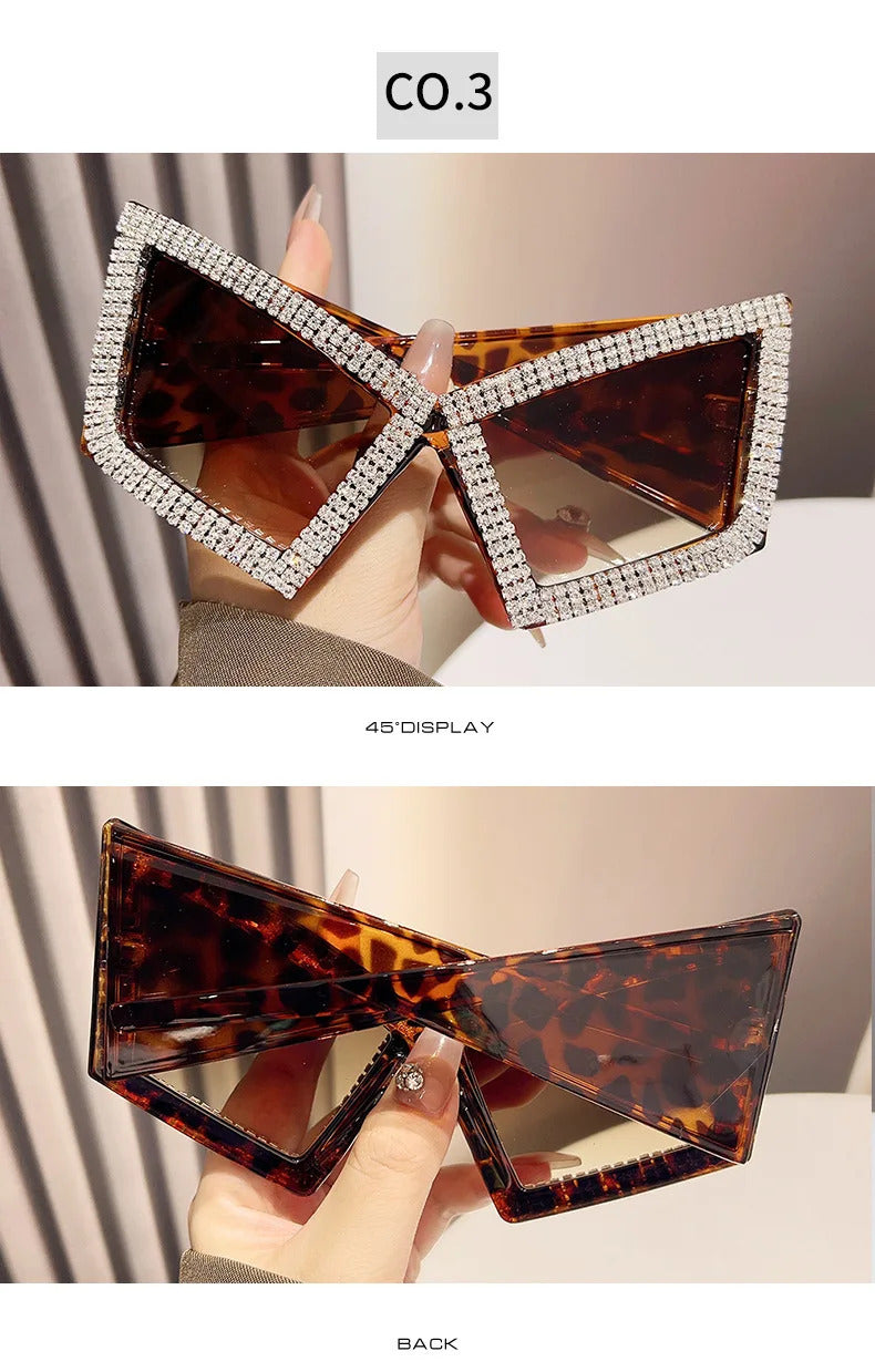 Vintage Super Big Full Crystal Cat Eye Sunglasses Women New Fashion Rhinestones Shiny Sun Glasses Ladies Oversized Bow Shades