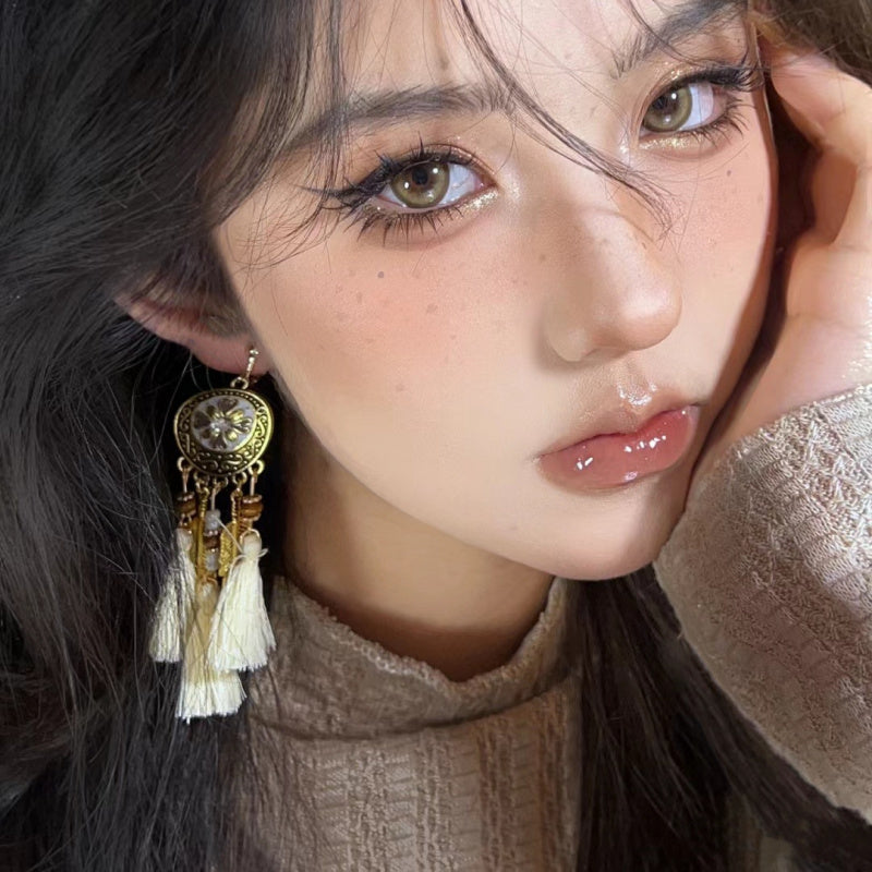 New Design Ethnic Style Earrings Unique Retro Temperament Yunnan Guizhou Sichuan Tibetan Versatile Fashion Women's Tassel Earrings