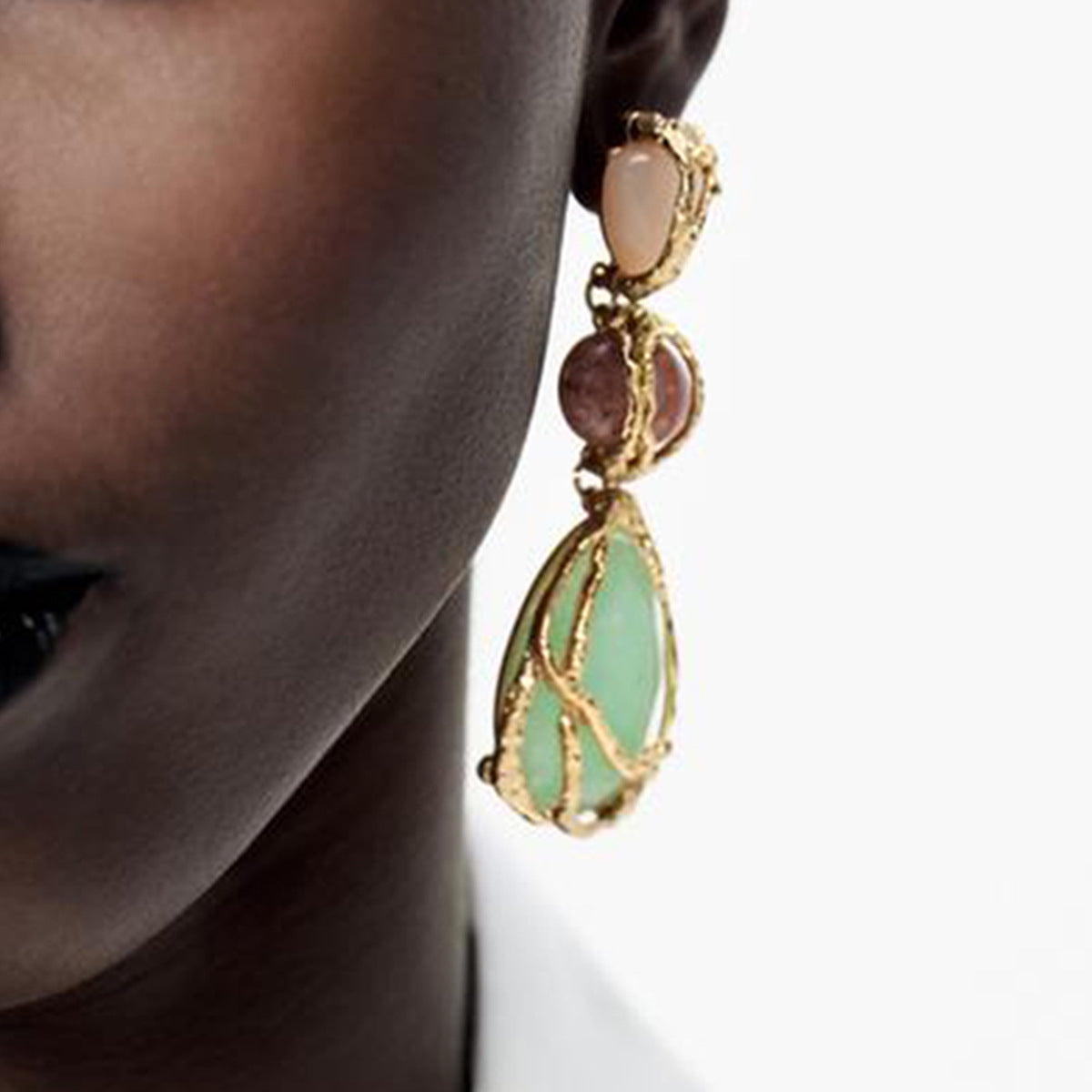 E12870 European and American Style Personality Acrylic Alloy Mesh Drop Earrings ZA Light Luxury High-end Water Drop Geometric Earrings