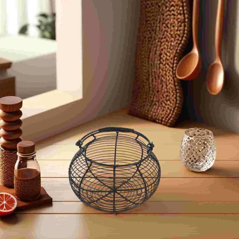 Round Iron Wire Basket Kitchen Grocery Storage Egg Container Vegetable Holder Fruit Baskets Home Storage ganization Iron Round