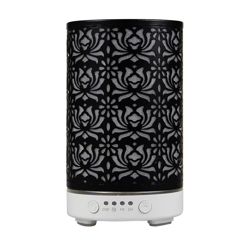 Aroma Diffuser Scent Ultrasonic Air Humidifier Iron Art Hollow Lotus Flower Pattern 2023 New Home Decorations with LED Lights