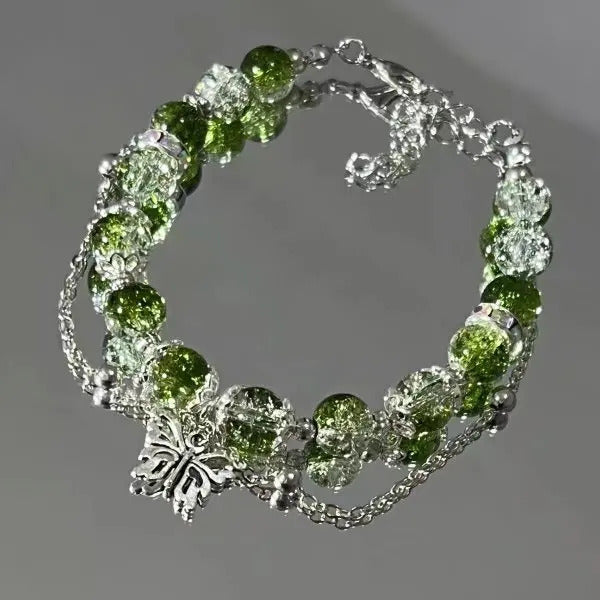 Light Luxury Purple Glass Crystal Beaded Bracelets for Women Chic Butterfly Tassel Pendant Bracelets Sweet Girl Wrist Jewelry