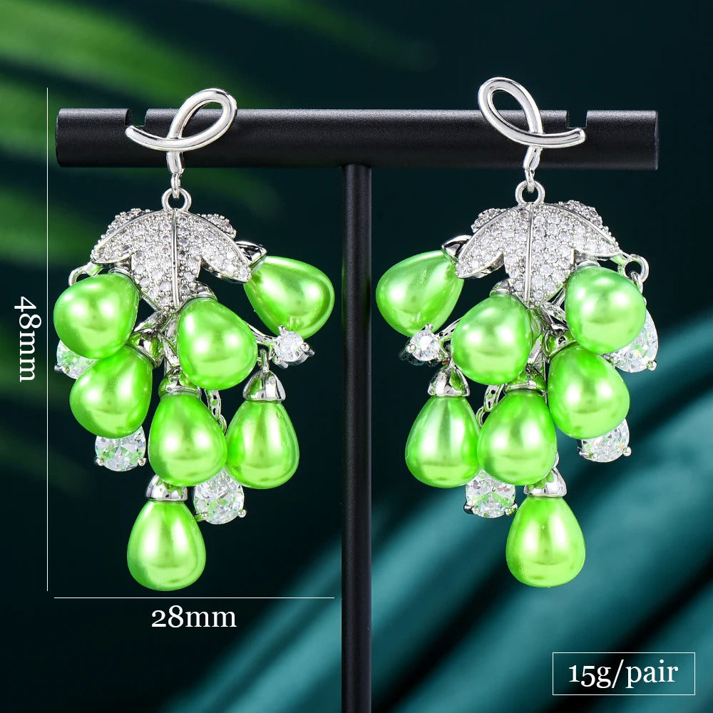 GODKI Bohemian Green Grape Earrings Trendy Cubic Zircon Indian Beach earrings for women Wedding Engagement Party JEWELRY GIFT