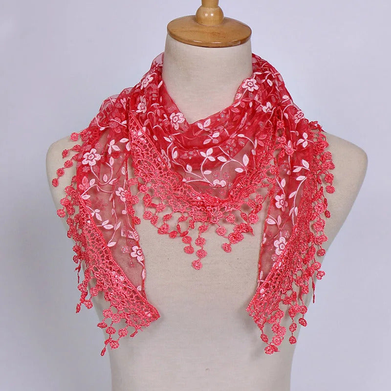 2023 New Floral Lace Triangle Scarf Tassel Shawl Female Classic Casual Transparent Breathable Scarves Sunscreen