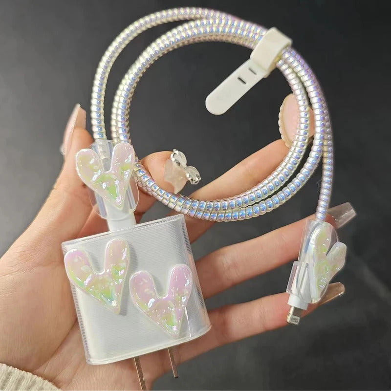 3D Pink Bow Cable Charger Protector Cover For IPhone IPad 18W 20W Original Charger 2024 New Data Line Spiral Winder Protective