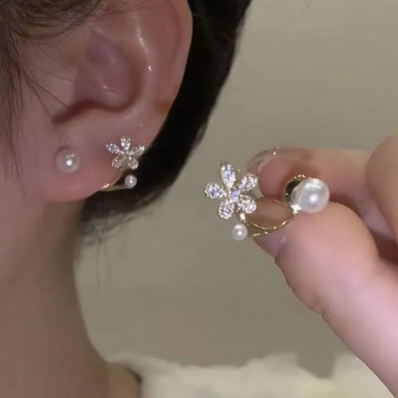 Trendy Geometric Stud Earrings for Women Classic Elegant Cute Imitation Pearl Leaf Small Stud Earring Wedding Jewelry