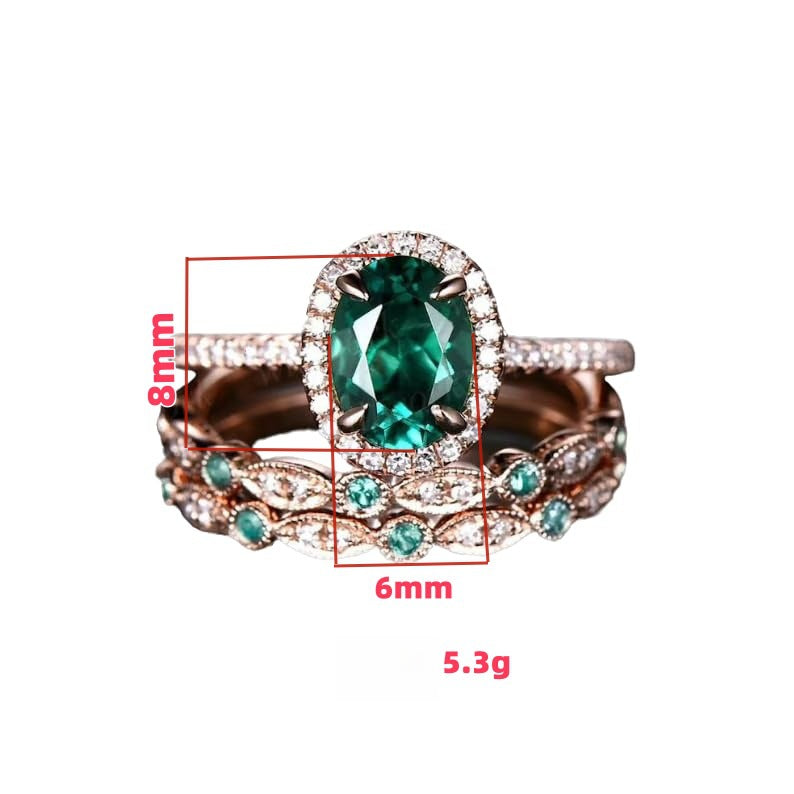 Three-in-One Emerald Laminated Ring Personalized Creative Layered Couple Holiday Gift Jewelry