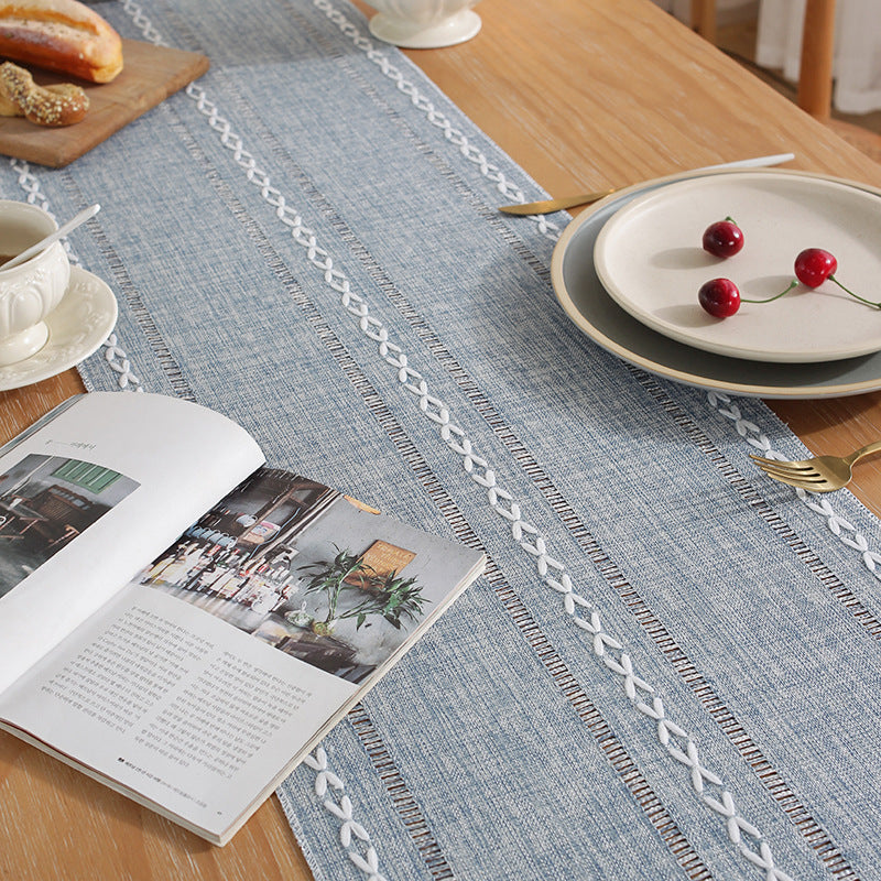 Cross-Border Trade Supply American Style Table Runner Cotton Linen Tablecloth Handmade Tassel Coffee Table Mat Home Long Table Decoration Cloth