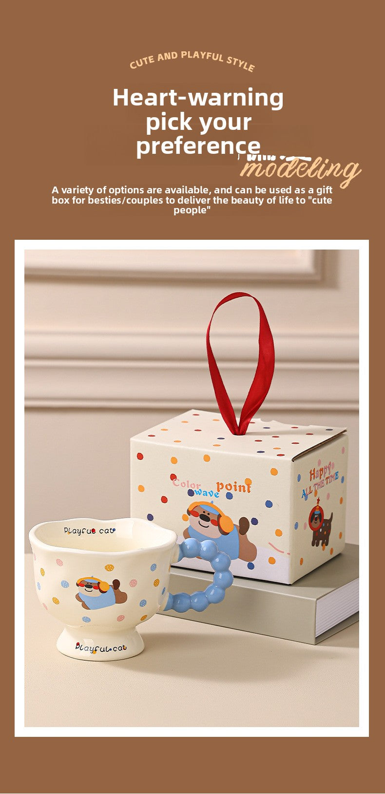 Cute Wave Point Ceramic Cup Mug Home Coffee Cup Couple Cartoon Creative Water Cup Ceramic Breakfast Cup