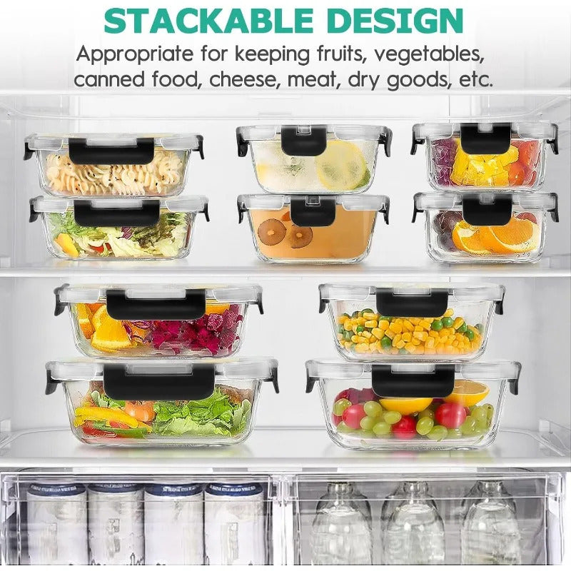 34pcs Glass Food Storage Containers with Lids Set, Airtight Glass Meal Prep Containers (17 Containers & 17 Lids), Leak Proof