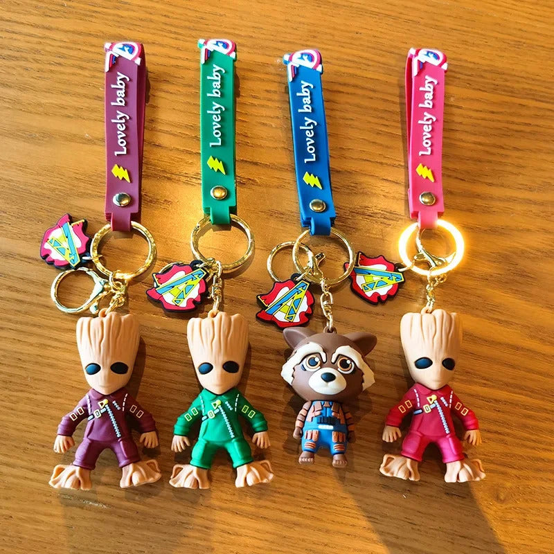 Disney Marvel Guardians of The Galaxy Keychain Superhero Series Groot Rocket Raccoon Figure Dolls Keyring Bags Pendant Kids Toys