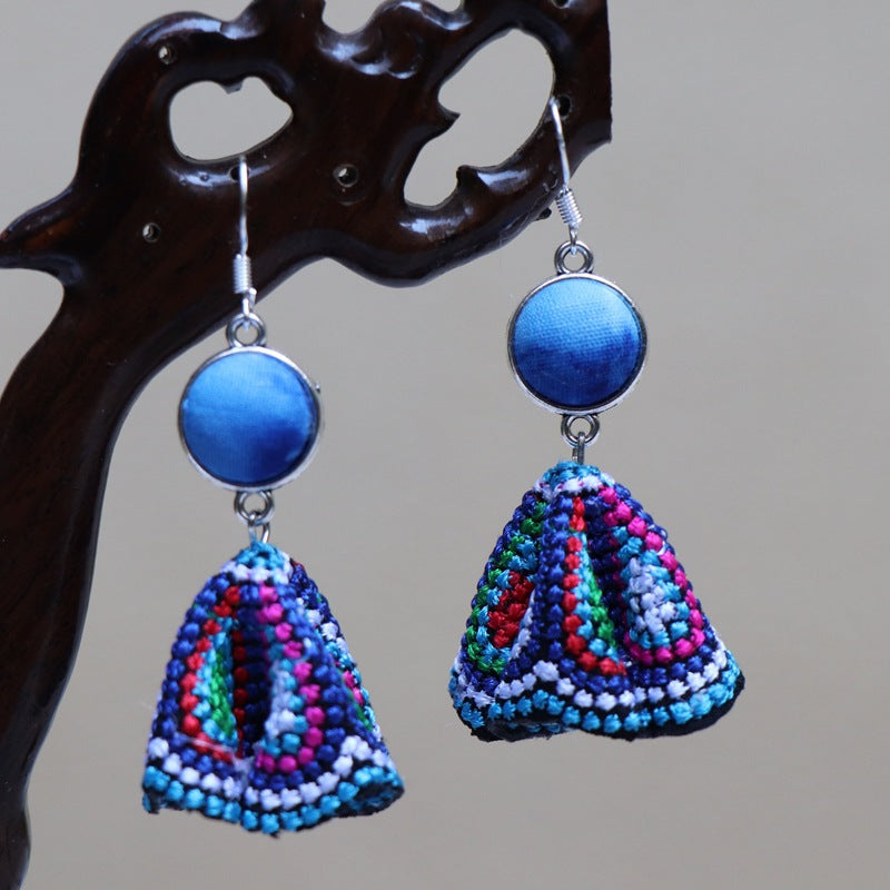 Ethnic style blue tie-dye earrings hand-woven tie-dye earrings travel companion gift