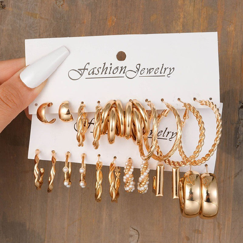 Fashion European and American style gold C chain earrings suit ladies temperament luxury high-end earrings