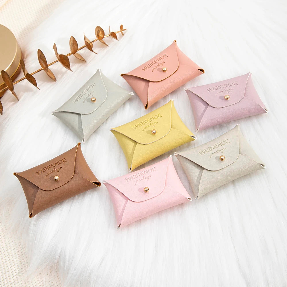 Custom Logo Embossed PU Leather 50/100pcs 5x7cm Gold Jewelry Bag Rings Earrings Necklaces Button Organizer Storage Gift Pouch