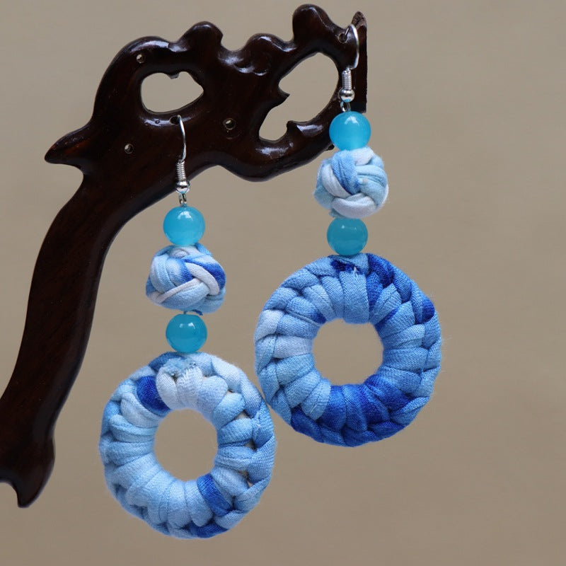 Ethnic style blue tie-dye earrings hand-woven tie-dye earrings travel companion gift