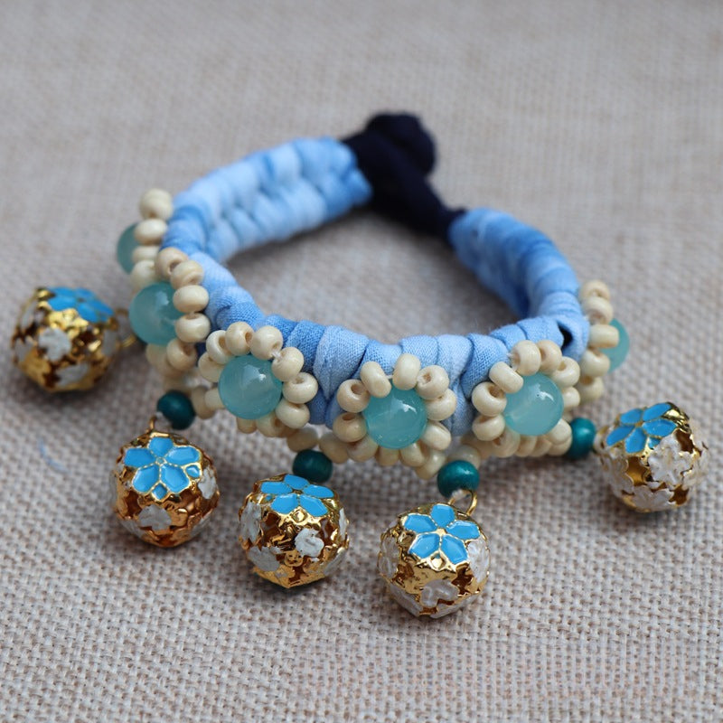 Blue Tie Dye Cloth Bracelet Dali Lijiang Hot Sale Hand-stitched Flower Fabric Bracelet Bracelet