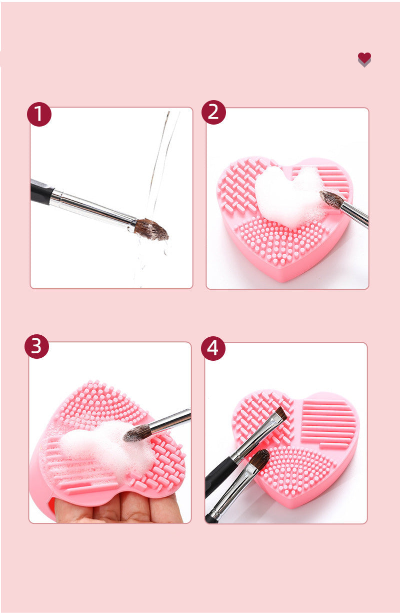 Heart-Shaped Makeup Brush Cleaning Box Multifunctional Makeup Brush Cleaning Tool Pad for Washing Brush Hollow Love Brush Box
