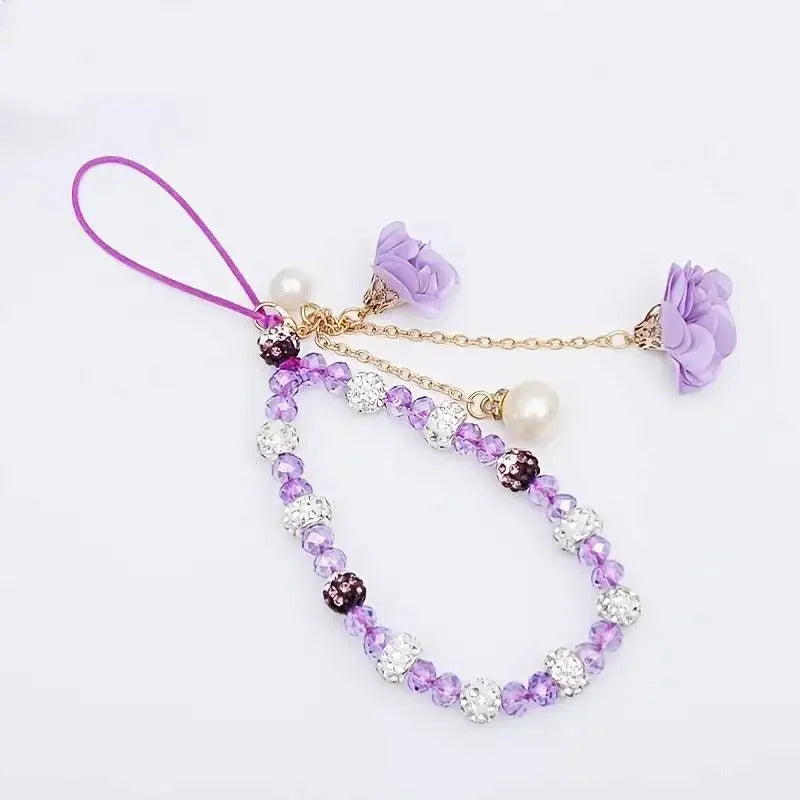Fashion Pendant Flower Bracelet Mobile Phone Lanyard Crystal Phone Straps Hanging Rope Strap Wrist Rope Anti-lost Lanyard