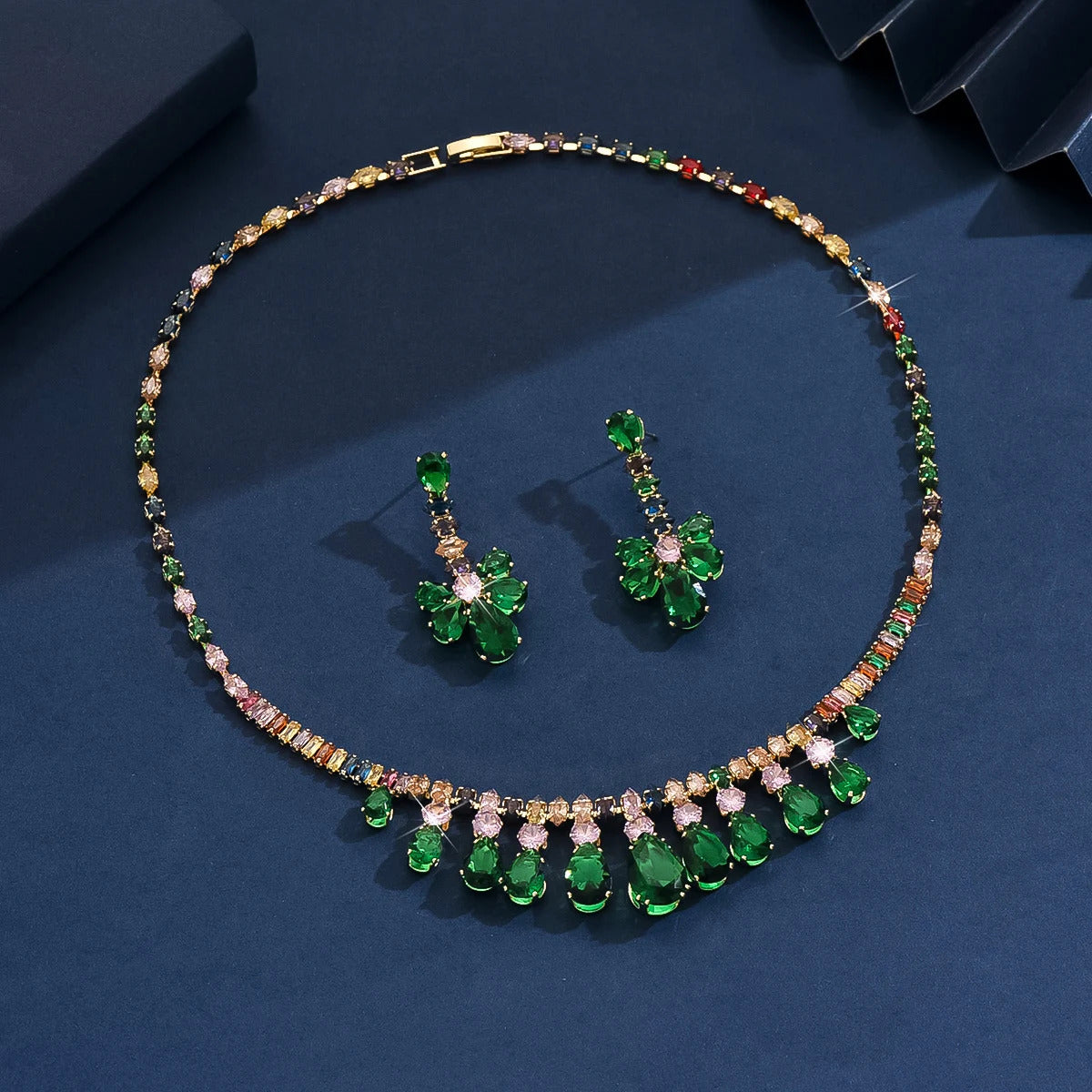 3PC Women's Fashion Zircon Water Drop Necklace Earrings Jewelry Set Design Sense Wedding Party Festival Gift-8563