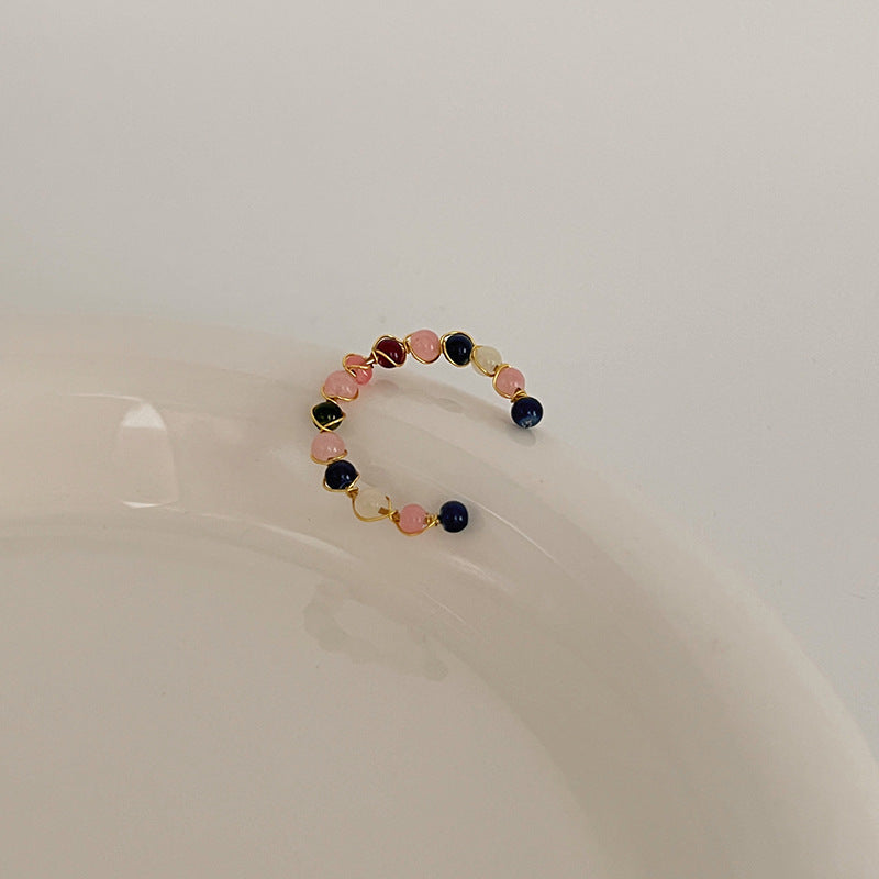 Color Crystal Beaded Ring Niche Design High-grade Finger Ring Light Luxury Elegant All-match Ring Accessories