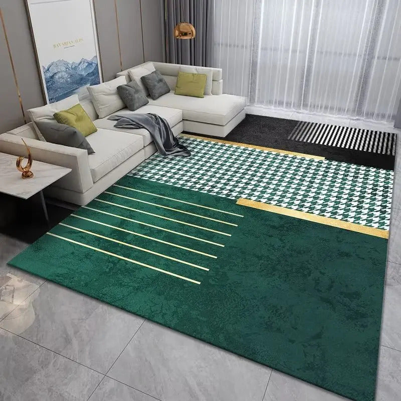 Luxury Modern Geometric Living Room Carpets Home Decoration Golden Green Rugs for Bedroom Washable Fluffy Large Area Mat Bedside