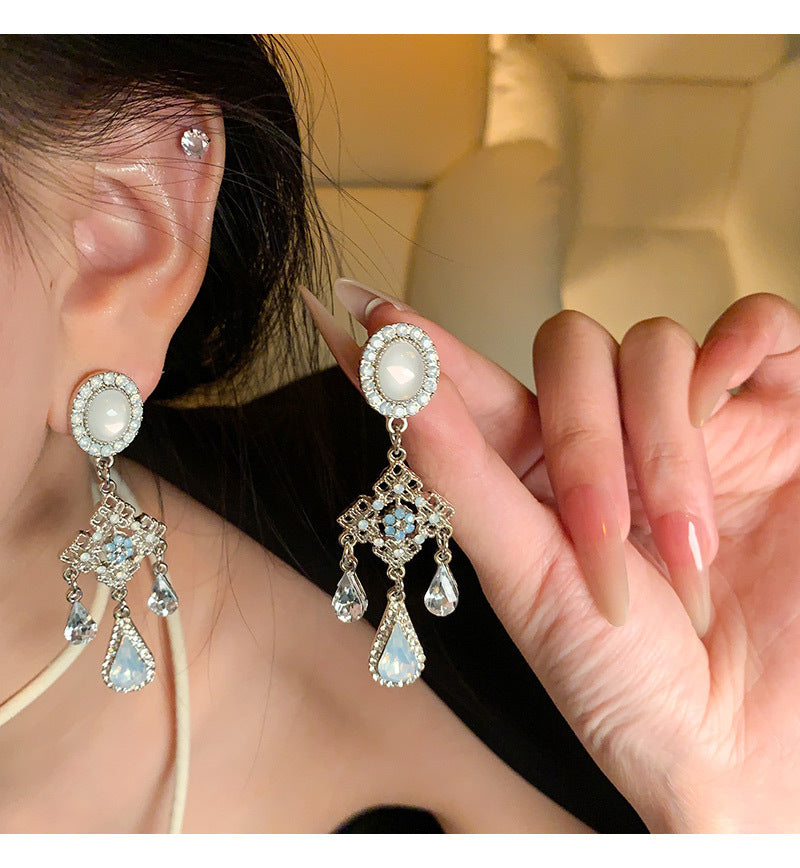 Ancient Style Color-Retaining Gold-Plated Imitation Jade Niche Design Retro Earrings Birthday Gift
