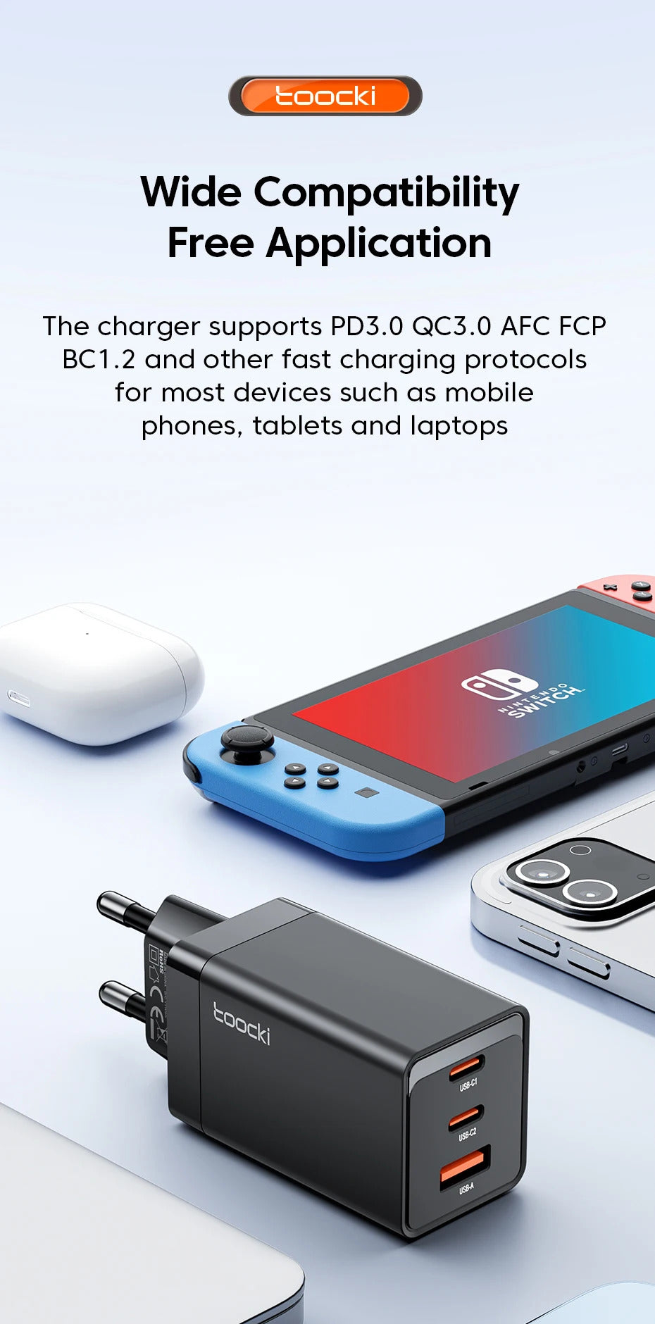 Toocki 67W GaN USB C Charger QC4.0 65W PD 3.0 Type C Fast Charger Quick For iPhone 16 15 14 13 Pro Samsung Xiaomi Huawei MacBook