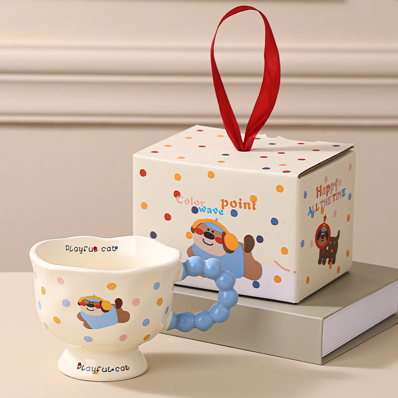 Cute Wave Point Ceramic Cup Mug Home Coffee Cup Couple Cartoon Creative Water Cup Ceramic Breakfast Cup