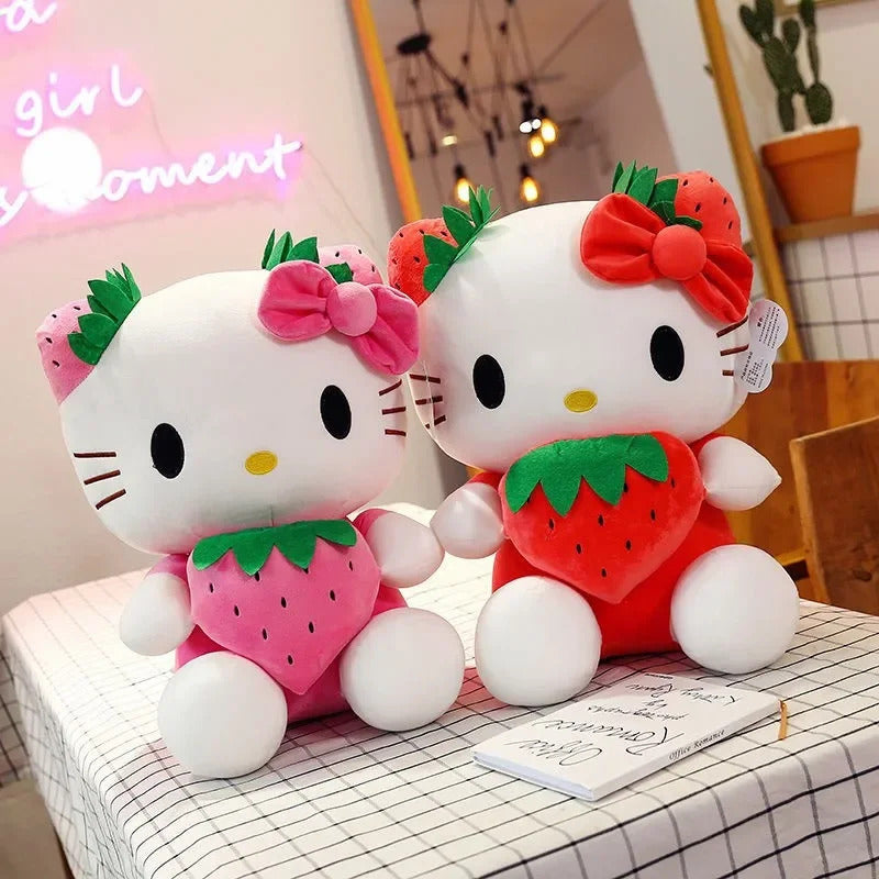 22cm Sanrio KT Cat Plush Toys Kawaii Strawberry KT Cat Plush Doll Home Decor Plushie Toy Girl Birthday Gift