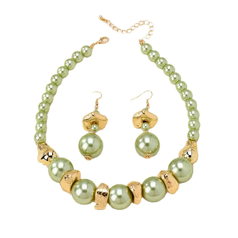 Royal Style High-Grade Green Imitation Pearl Necklace Earring Set Women Girls Gifts Fashion Jewelry Hot Sale Party Gift 2025