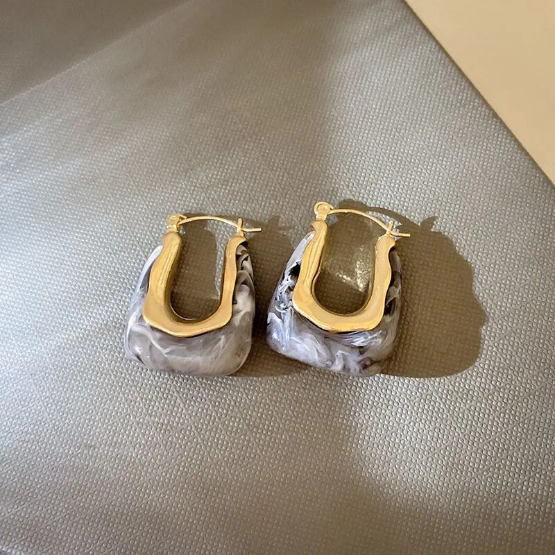 Green Pink Transparent Resin Earrings For Women Girls Geometric Irregular Stud Earrings 2023 New Trendy Ear Jewelry for Party