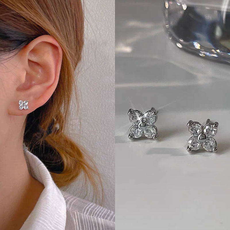 925 Silver Needle Love Butterfly Gravel Fashionable and Versatile Earrings Niche Unique Design Pearl Flower Earrings Earrings