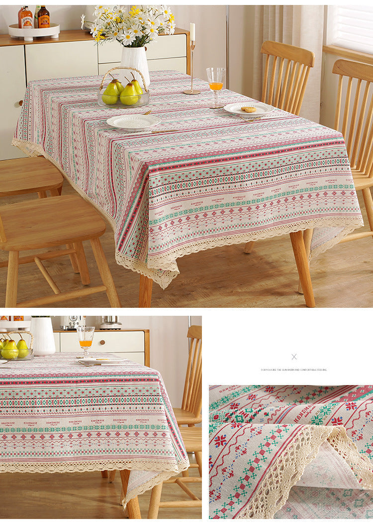 Fresh Cotton and Linen Plaid Tablecloth Coffee Table Dining Table Kindergarten Student Lace Cloth Art Square Picnic Tablecloth