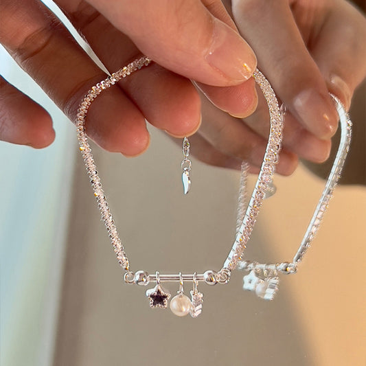 S925 Sterling Silver Star Pearl Bracelet for Women, Niche Sweet Fresh Light Luxury Versatile High-end Feel Jewelry