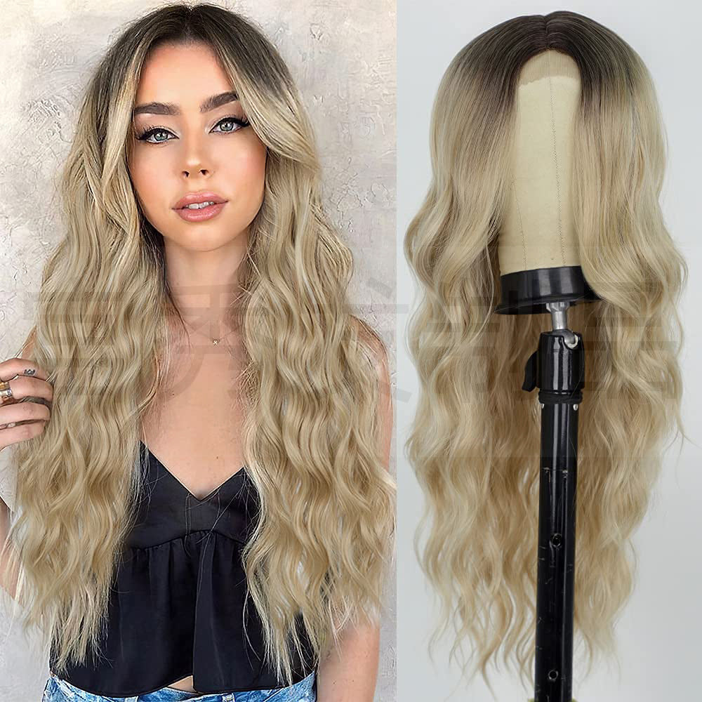 Lace Front Wig for Women, Middle Part, Small Lace, Highlighted Long Curly Synthetic Wig, Export Wigs