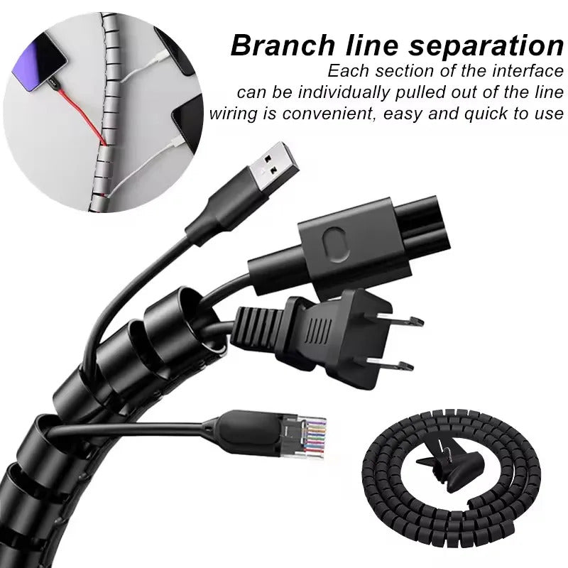 2m Flexible Spiral Cable Wire Protector Cable Organizer Computer Cord Protective Tube Clip Organizer Management Tools 16/10mm