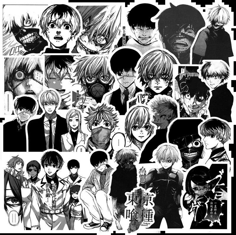 65Pcs Tokyo Ghoul √A Animation Peripheral Stickers Diary Supplies Cartoon Graffiti Decals Decorative Phone Case Handbag Luggage