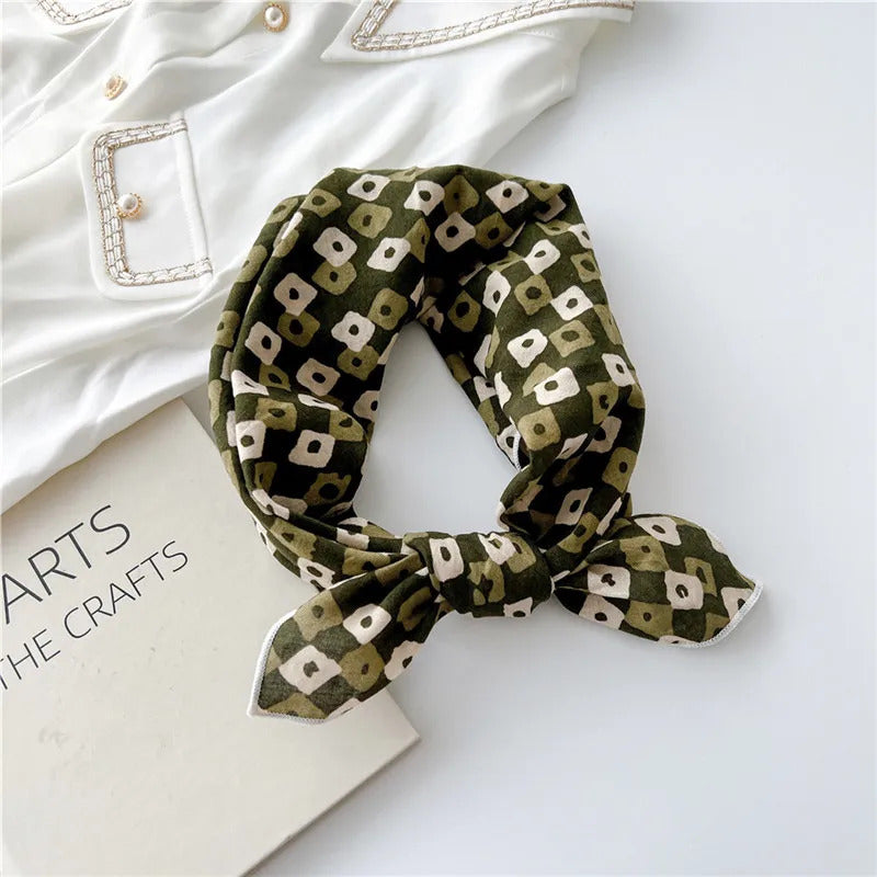 Cotton Linen 55cm Square Scarf Women Kerchief Flower Print Geometric Neckerchief Scarves  Headwrap Bandanas Hairband Headbands